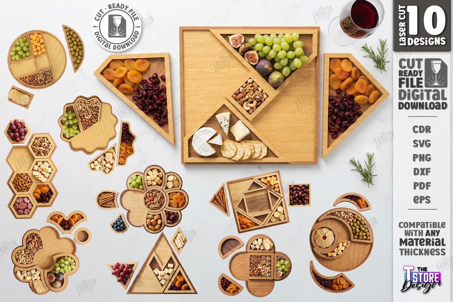 Stack Of Trays Wooden Stack Serving Trays Laser Cut Bundle, Charcuterie Boards Svg ...