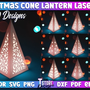 Christmas Cone Lantern Laser Cut SVG Bundle  | Christmas Light Laser Cut SVG Design | CNC Files