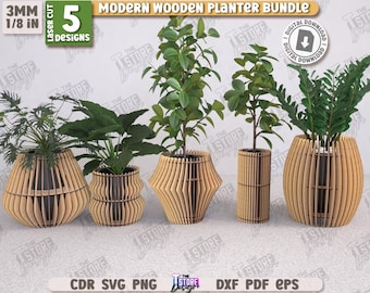 Paquete de jardineras de madera modernas 3D cortadas con láser, jardinera bohemia, soporte para macetas SVG, patrón de jardinera de madera SVG, jardinera de jardín, SVG de granja