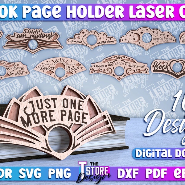 Design de porte-page pour le pouce | Espaceur de page pour le pouce, découpé au laser | Lot de porte-pages découpés au laser | Copain de livre SVG | Conception laser d'accessoires pour livres