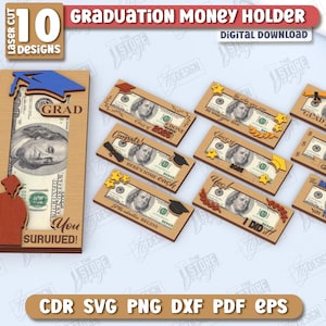 Abschluss Geldhalter Lasercut Bundle, Abschluss Geldhalter, Klasse von 2025 SVG, Abschlussgeschenk, Grad Geschenk Geldhalter, Senior Grad Geschenk