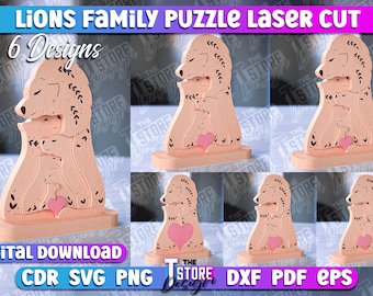 Custom Lions Familie Puzzle Laser Cut Bundle | Liebe SVG Design | Familie Liebe Puzzle Laser Cut Dateien | Löwen SVG Design