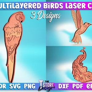 Multilayered Bird Laser Cut SVG Bundle | Bird SVG Design | Laser Cut Files