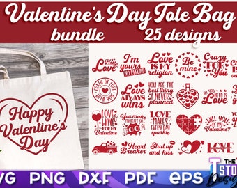 Valentine's Day Tote Bag SVG Bundle | Shopping Bag Design | Funny Design | Love Tote Bag