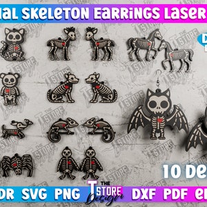 Dierlijk skelet oorbellen SVG, Halloween oorbellen lasergesneden, Halloween oorbellen SVG ontwerp, accessoires laserontwerp, Halloween sieraden