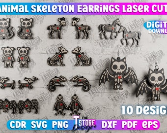 Animal Skeleton Earrings SVG, Halloween Earrings Laser Cut, Halloween Earrings SVG Design, Accessories Laser Design, Halloween Jewelry