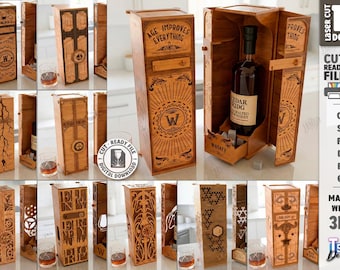 3D Holz Whisky Geschenkbox Laser geschnitten Bundle, personalisierte Geschenkbox, Holz Aufbewahrungskorb svg, Whiskyflaschenhalter svg, Hochzeit, Geburtstag