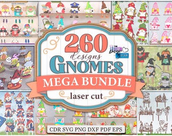Mega paquete de gnomos 3D cortados con láser, 260 soportes de gnomos de temporada, Halloween, estante de madera, Navidad, San Valentín, Pascua, gnomo decorativo