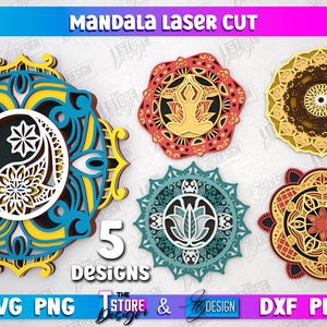 Multilayered Mandala Laser Cut Design, 3D Wooden Mandala SVG, Decorative Mandala Wall Decor, Layered Wall Art, Wall Hanger, Yoga Meditation