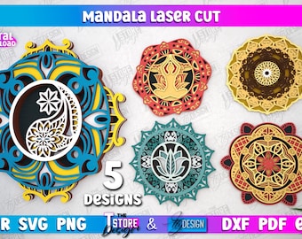 Multilayered Mandala Laser Cut Design, 3D Wooden Mandala SVG, Decorative Mandala Wall Decor, Layered Wall Art, Wall Hanger, Yoga Meditation