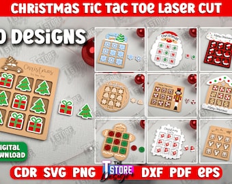 Christmas Tic Tac Toe Laser Cut Bundle, Tic Tac HoHoHo SVG, Christmas Tic Tac Toe File, Christmas Game SVG, Tic tac toe 3D sets, Board Game