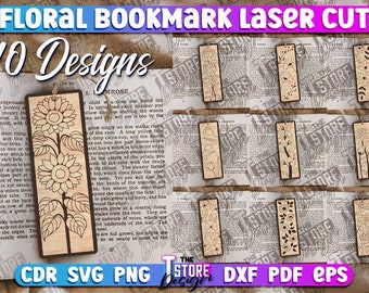 Floral Bookmark Laser Cut Bundle | Bookmark SVG Design | Flower Laser Cut Files