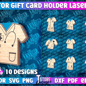 Titular de la tarjeta de regalo del médico Corte láser Paquete SVG / Titular de la tarjeta de enfermera Diseño SVG / Titular de la tarjeta de regalo de cosas médicas Archivos cortados por láser / Archivos CNC