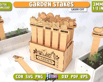 Garden Stakes Laser Cut, 3D Garden Stakes Holder, Wooden Plant Markers SVG, Garden Decor, Garden Signs, Vegetable Name Markers, Plant Tags