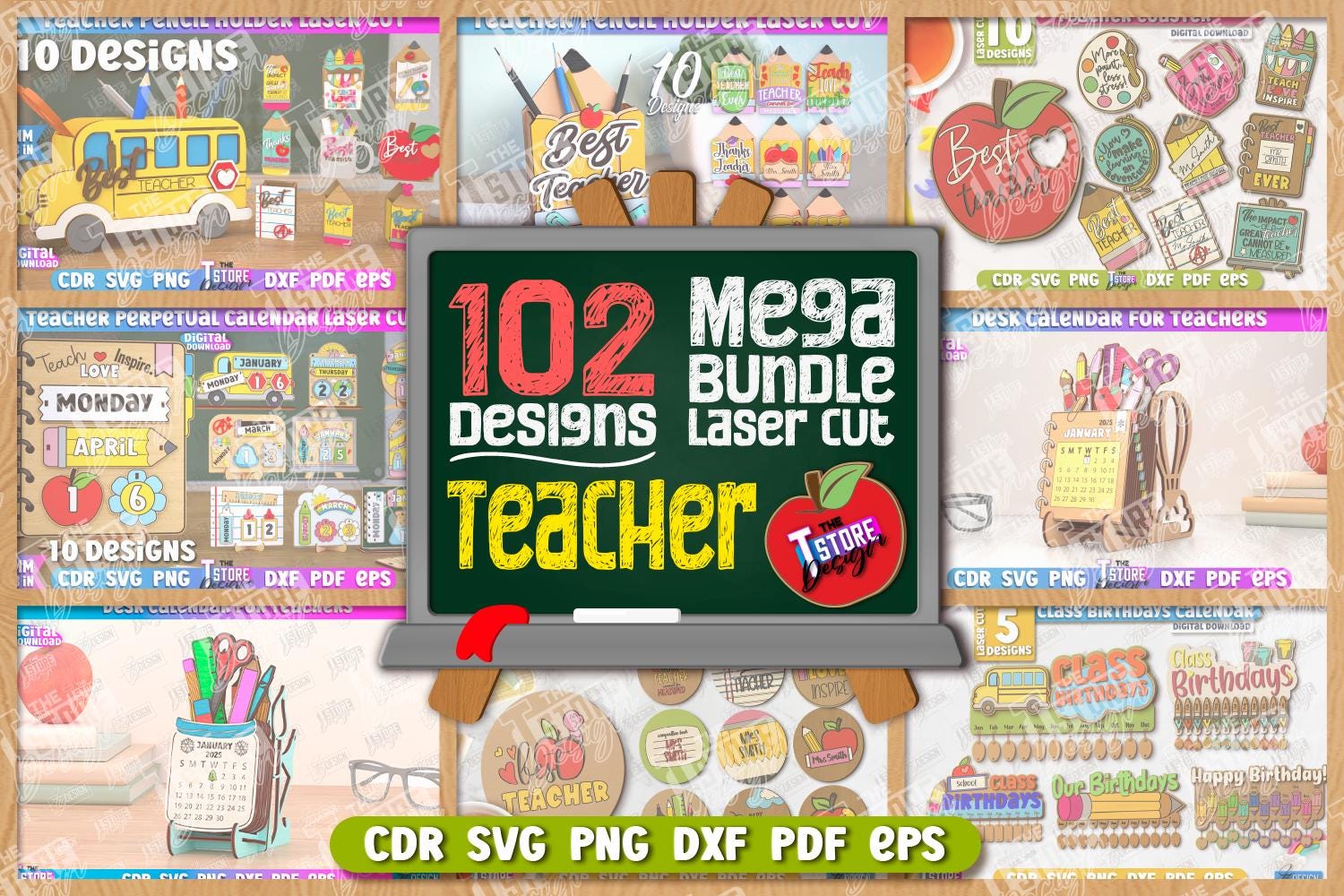 102 Teacher Mega Bundle Laser Cut, Teacher Mega Bundle Engraving SVG, Teacher Gifts, Mega Engraving SVG, Perpetual Calendar, School SVG