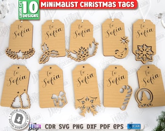 3d personalized minimalist Christmas tags laser cut design, gift box decorations, laser gift design svg, kids laser cut, gift tag template