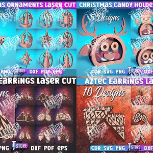 Super Mega Bundle Weihnachten und Ohrringe Laser Cut Mega Weihnachts Laser Bundle Riesige Ohrringe Laser Bundle Gravur SVG CNC Dateien Bild 8