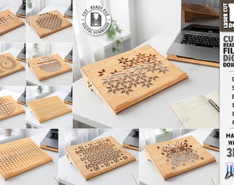 Laptopställ svg - Trälaptopställ laserskuret - Cooling Dock Glowforge - Skrivbordsorganisatörsställ svg