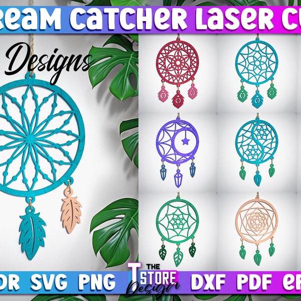 Lot de SVG découpé au laser Dream Catcher | Dream Catcher Laser Cut SVG Design | Fichiers CNC