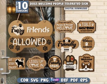 Dogs Welcome People Tolerated Signs Laser Cut Bundle, Pet Lover, Paw Print, Door Hanger, Funny Front Door, Dog Lover Gift, Housewarming Gift