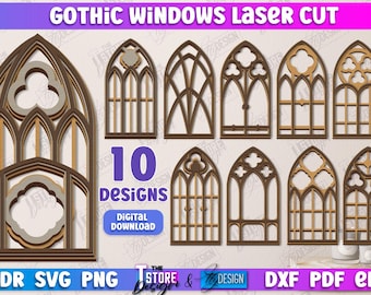 Gothic Windows Laser Cut Bundle, 3d Gothic Frames Laser Cut, Window Cut Files For Cricut, Cathedral Window, Church Windows Lasercut