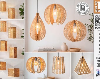 Lamp Shade svg - Wooden Pendant Light Laser Cut - Ceiling Lamp Glowforge - Modern Light Fixture svg
