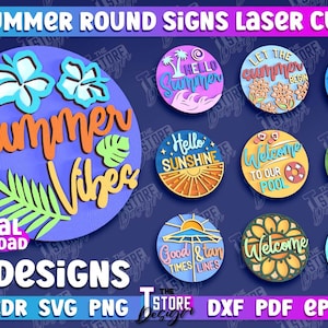3D Summer Round Signs | Vacation Round Layered Sign Lasercut | Summer Door Hanger SVG | Summer Round Sign SVG | Round Door Hanger Lasercut