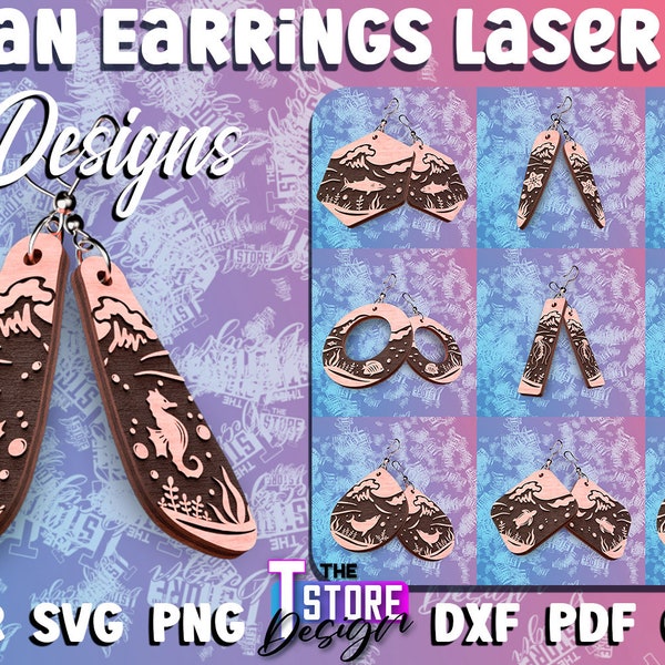 Ocean Earrings Laser Cut Design | Summer Earrings SVG Design | Accessories Laser Design | CNC Files