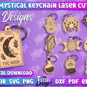 Mystieke sleutelhanger Lasergesneden bestanden | Hemelse sleutelhanger lasercut | Boho houten sleutelhanger | Magisch sleutelhangerontwerp | Heksachtige sleutelhangers | CNC-bestanden
