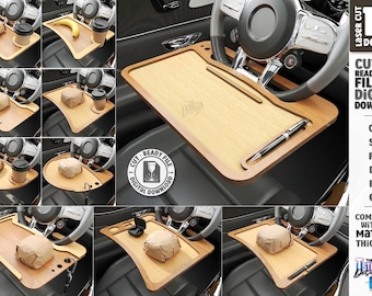 Auto Lenkrad Ablage SVG - Laser geschnitten Auto Schreibtisch mit Getränkehalter - Reise Essen Laptop Tablett Geschenk für Papa Vatertag - Auto Organizer