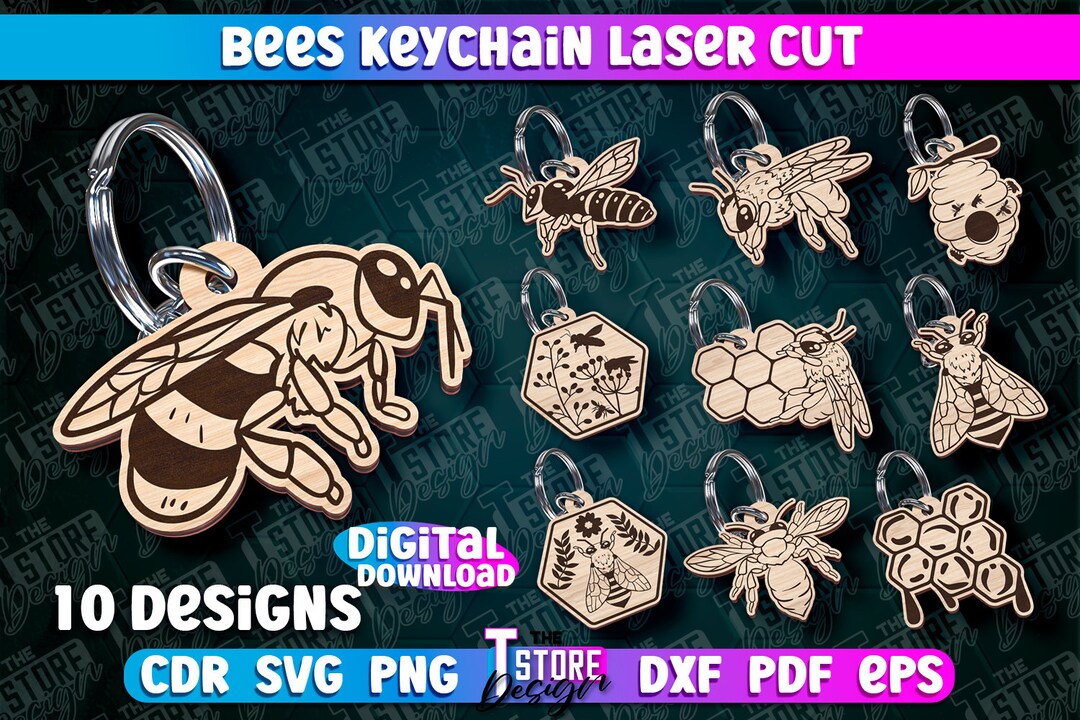 Bees Keychain Design | Bumblebee Keyrings | Honey Bee Lasercut Keychain ...