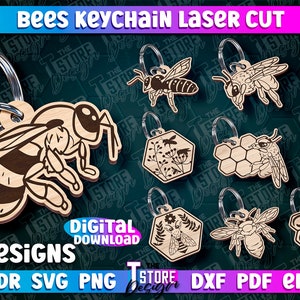 Può includere: Dieci progetti digitali per ciondoli portachiavi a forma di ape da tagliare al laser. I progetti includono api, favi e elementi floreali. I progetti sono disponibili nei formati CDR, SVG, PNG, DXF, PDF ed EPS.