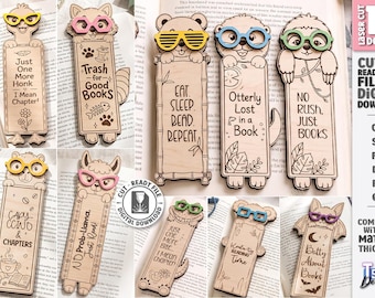 Funny Animal Bookmark SVG - Laser Cut Wooden Bookmarks - Cute Book Lover Reading Gift - Animal Bookmark Bundle svg