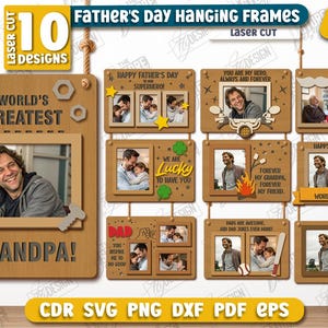 Lot de cadres photo suspendus pour la fête des pères, découpés au laser, cadres photo 3D pour la fête des pères, cadeau pour papa SVG, cadre photo papa, cadre découpé au laser 3D