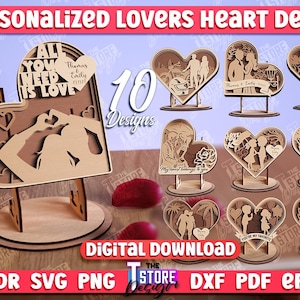 Personalized Couples Heart Decor Laser cut bundle, Wedding decor Lasercut, Valentines Day Standing Heart Decorations, Multilayered Lasercut