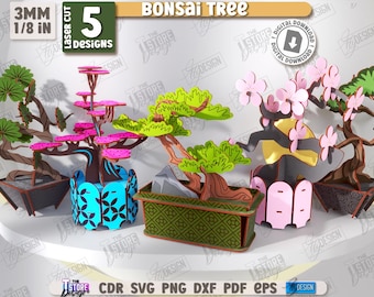 3d bonsai tree laser cut bundle, Sakura plant decor svg, multilayered tree laser cut, shelf sitter svg, Sakura tree svg, 3d model mini tree