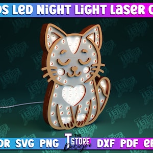 Paquete de lámparas nocturnas LED de madera para niños / Animales 3D Caja de luz LED Corte láser / Lámpara de luz nocturna para bebés con corte láser / Decoración de la habitación del bebé / Habitación para niños