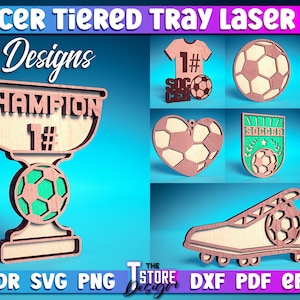 Soccer Tiered Tray Laser Cut SVG Bundle | Sport Tiered Tray SVG Design | Laser Cut Files