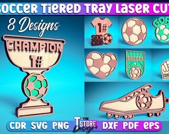 Pacote SVG de bandeja em camadas de futebol com corte a laser | Bandeja em camadas esportivas Design SVG | Arquivos cortados a laser