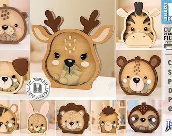 Paquete de huchas de animales 3D cortadas con láser, alcancía de animales SVG, porta dinero para niños, caja de ahorro SVG, linda caja de efectivo, decoración infantil personalizada