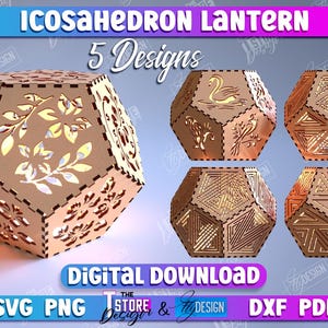 Icosahedron Lantern lasercut, wood triangle shadow lamp, Tea light candle holder bundle, 3D Wooden Lanterns, Icosahedron Lantern, Home Decor