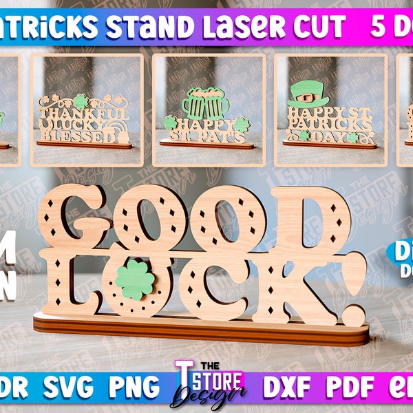 St. Patrick's Day Stand Laser Cut | Standing Lucky Clover | St. Patrick's Day Welcome Signs | Goof Luck Shelf Sitter | Shamrock Stand Bundle