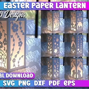 Ostern Papierlaterne Design | Frohe Ostern Laterne Papierschnitt | 3D Oster Papierlampe SVG | Frühling Papiermodelle | Frohe Ostern SVG Bundle