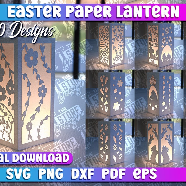 Easter Paper Lantern Design | Happy Easter Lantern Papercut | 3D Easter Paper Lamp SVG | Spring Paper Crafts | Happy Easter SVG Bundle