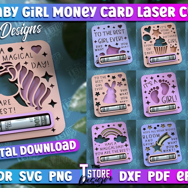 Baby Girl Money Card Lasercut Bundle, It's a Girl Money Holder, 3d Kids Money Box Lasercut, Children Banknote Holder, Money Gift Cash Holder