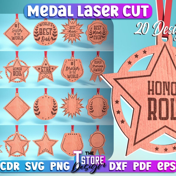 Pakiet medali SVG wycinany laserowo | Medal SVG Projekt | Pliki wycinane laserowo