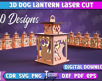 3D Dog Lanterns Laser Cut Bundle | Dog Breeds SVG | 3D Dog Silhouette Lasercut | Tealight Candle Holder SVG | Animals Lantern Lasercut