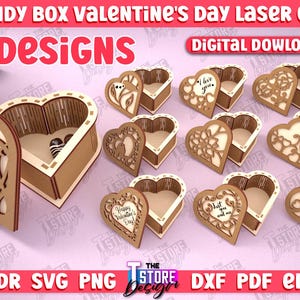 Lot de boîtes de bonbons coeur Saint Valentin découpées au laser, porte-bonbons 3D pour la Saint-Valentin, rangement pour la Saint-Valentin découpé au laser, boîte de chocolats découpés au laser, baisers