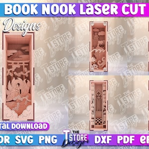 Book Nook SVG Design | Laser Cut Files | 3D Book Nooks Bundle| Book Shelf Decor Glowforge | Miniature Book Nook Shelf Insert | CNC Files