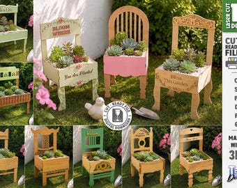Chair Planter SVG - Laser Cut Wooden Chair Planter Box - Garden Flower Planter - Decorative Succulent Holder svg